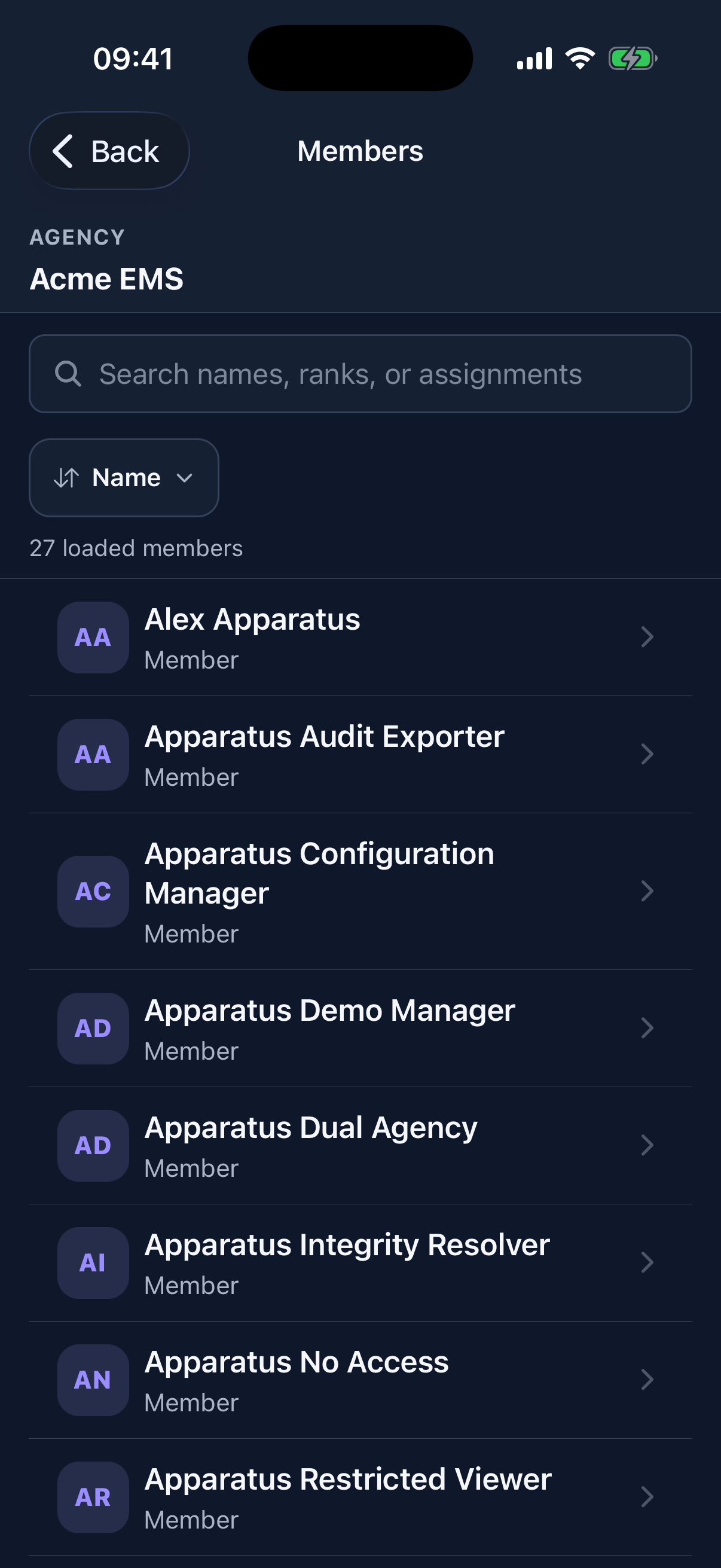 A permission-restricted mobile roster helps chiefs and other authorized leaders find member profiles.