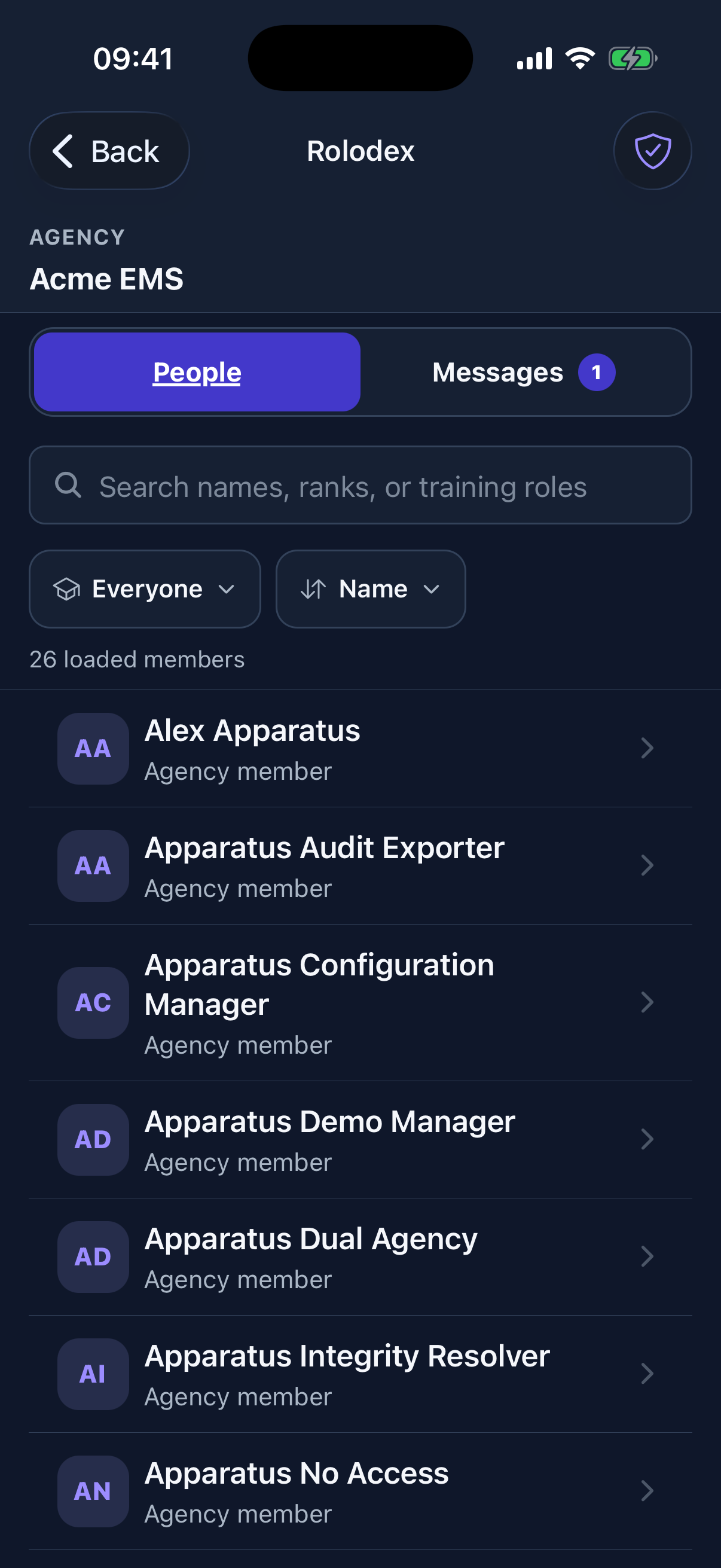 Members can search their internal agency directory and find the right person by role or qualification.